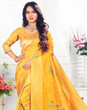 Banaras Fancy Yellow Colour Floral Saree