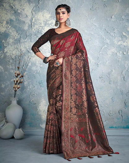 Designer Maroon Floral Print Soft Silk Saree