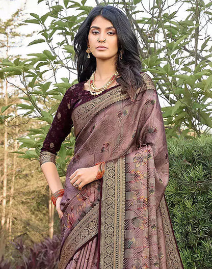 Light Pink Floral Print Dola Silk Saree