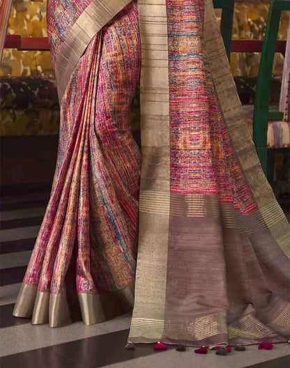 Graphic Printed Tussar Silk Saree in Multi Color