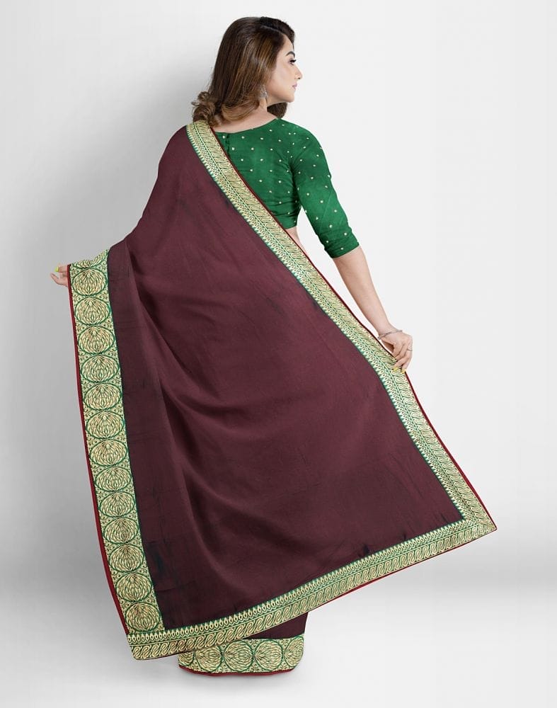 Maroon Plain Satin Saree