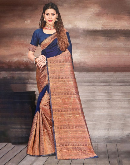 Navy Blue Plain Thread work Art Silk Saree