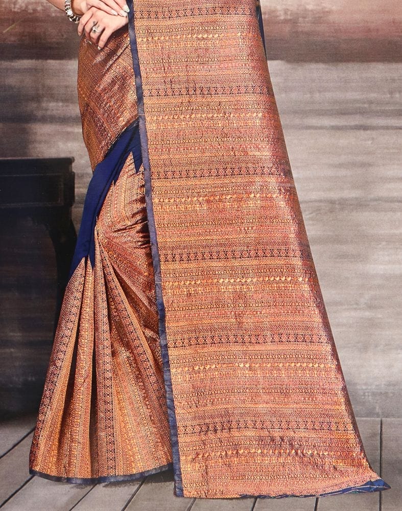 Navy Blue Plain Thread work Art Silk Saree