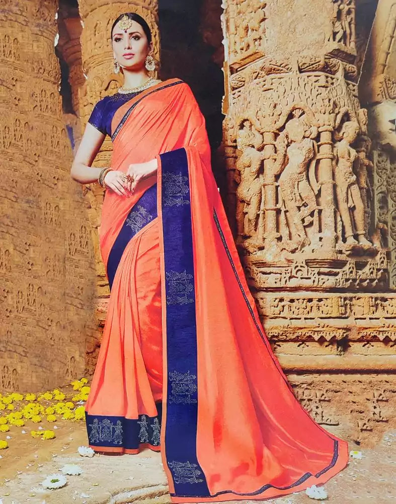 Orange Art Silk Stones work Saree