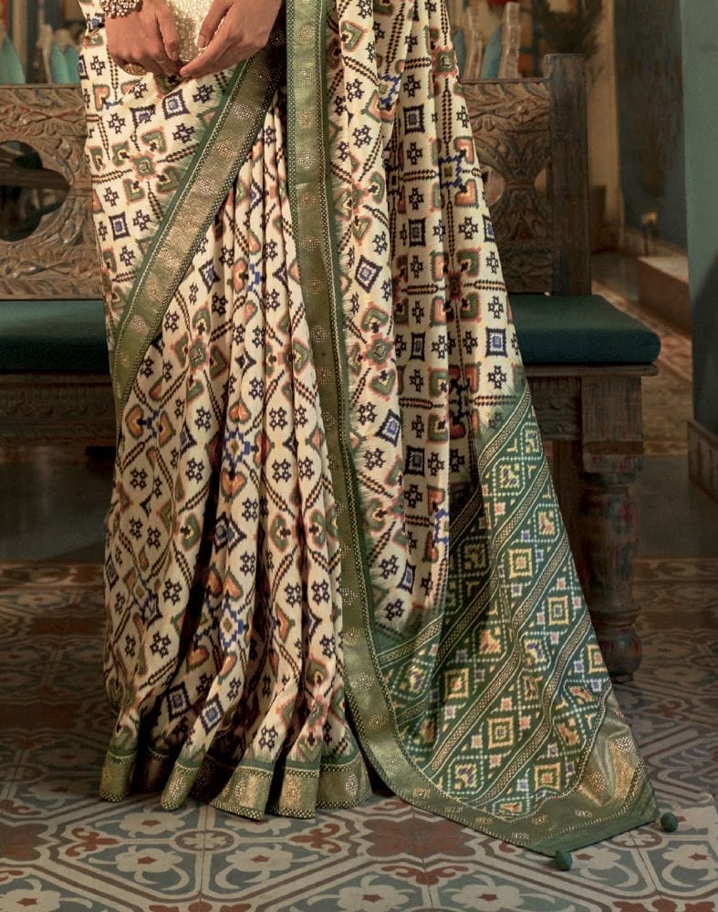 Exclusive Cream Ikat Patola Fabric Saree