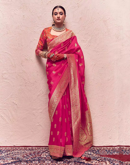 Rani Pink Banarasi Pure Crepe Dola Silk Designer Saree