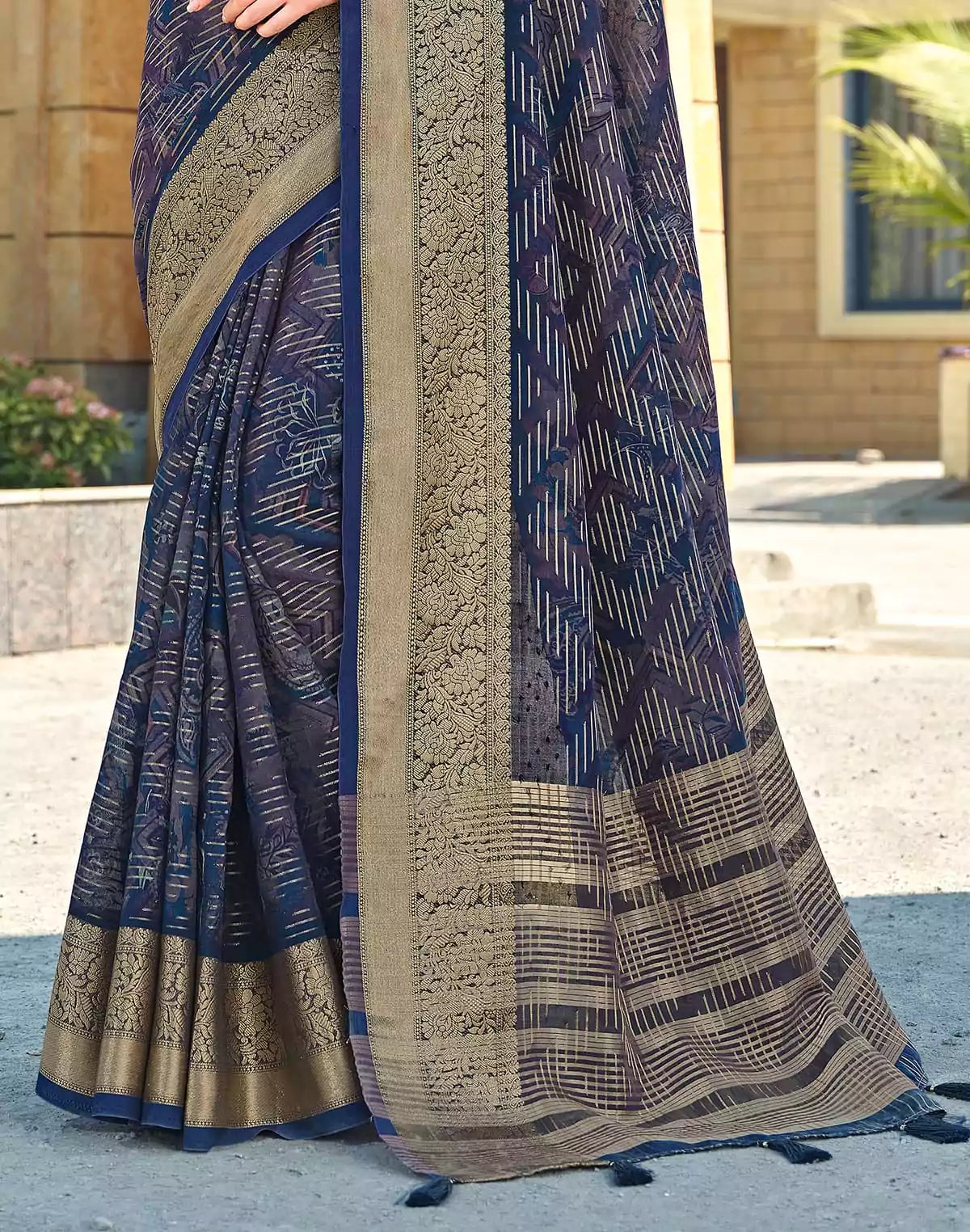 Beautiful Navy Blue Coloured Dola Silk Fancy Saree
