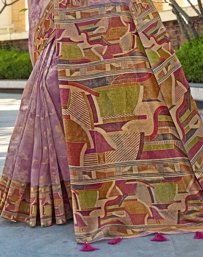 Light Purple Coloured Digital Print Tissue Saree