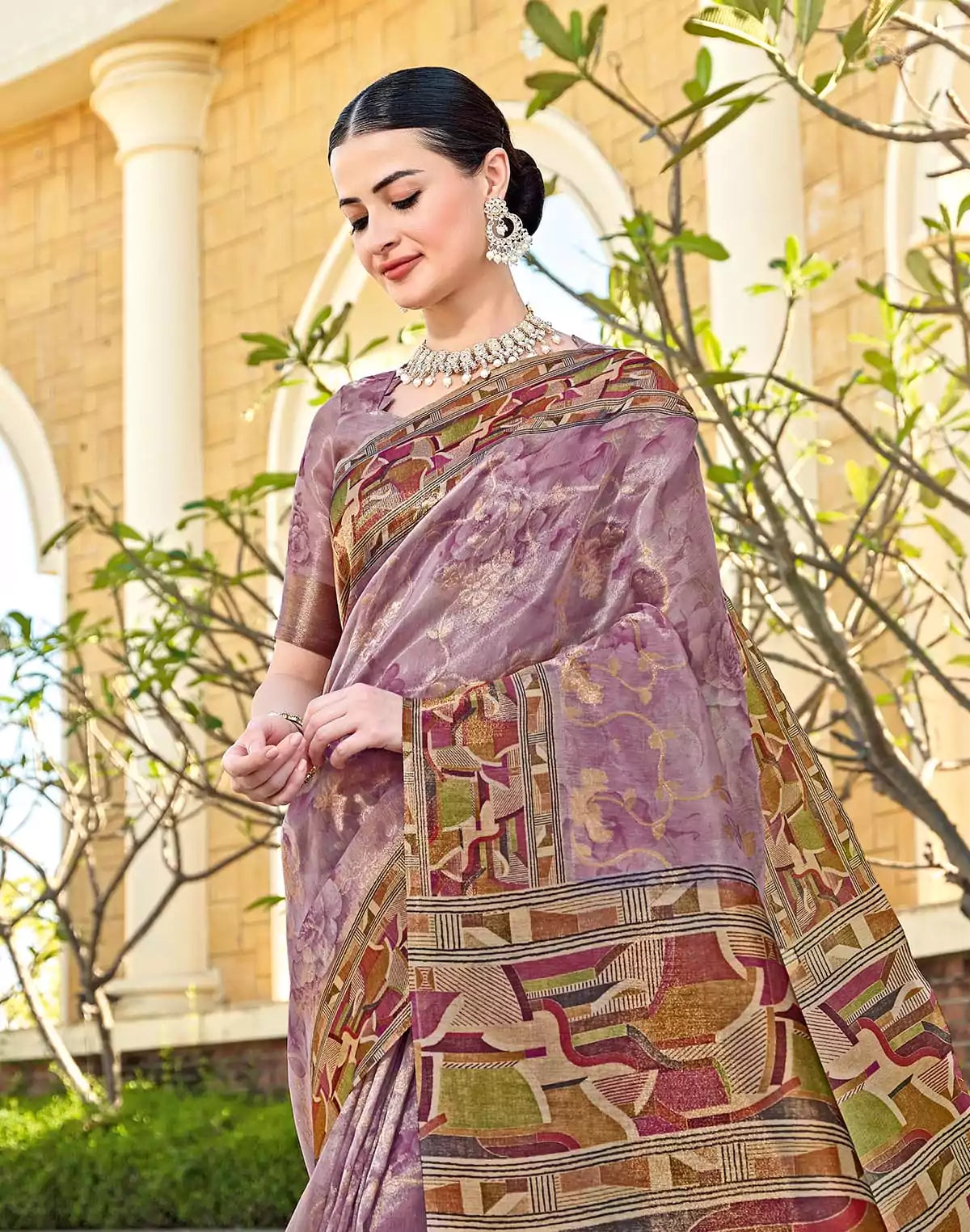 Light Purple Coloured Digital Print Tissue Saree