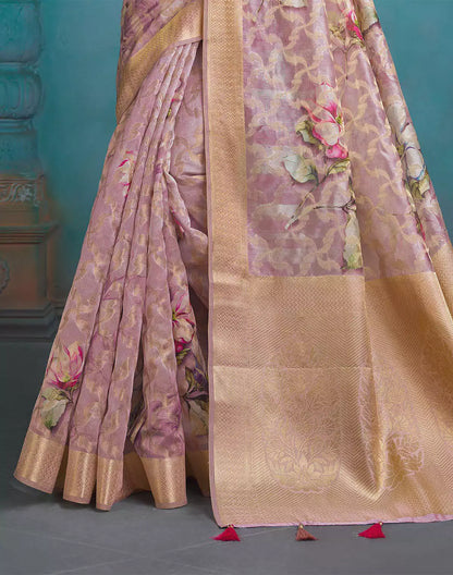 Light Pink Floral Bunches Tissue Saree