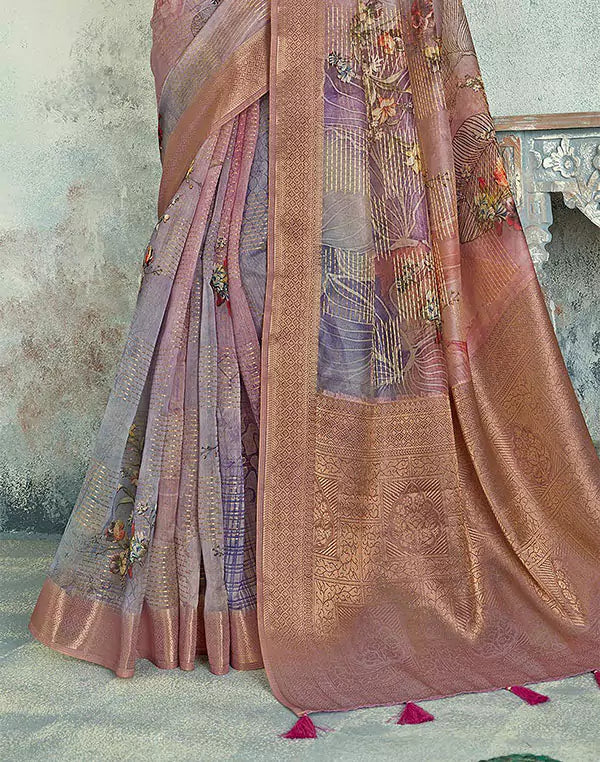Traditional Light Pink Coloured Tissue Saree