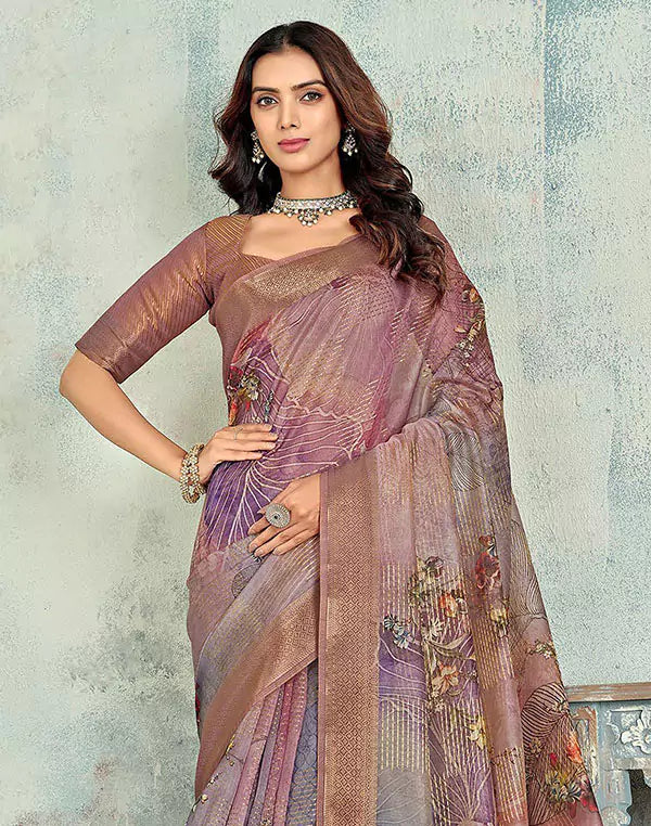 Traditional Light Pink Coloured Tissue Saree