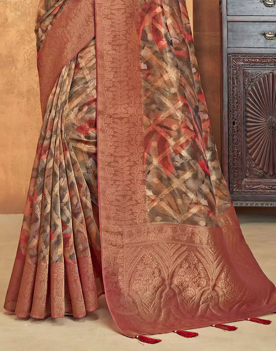 Brocade Design Organza Red Saree