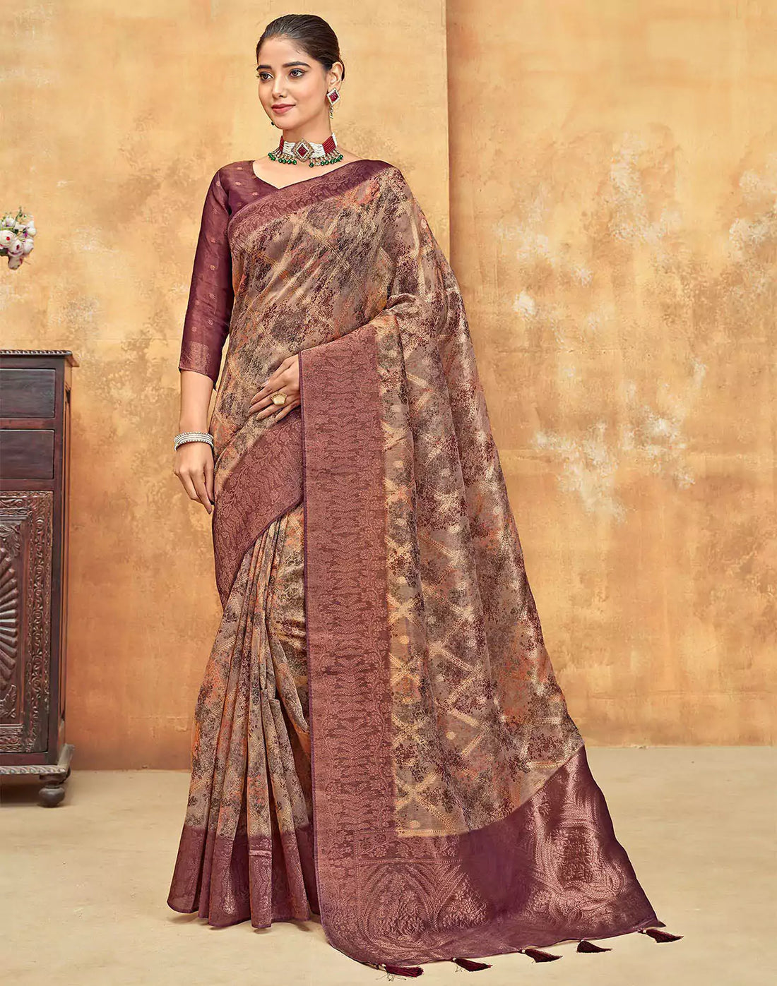 Grey Butta Pattern Organza Self Saree