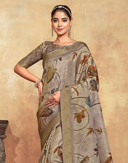 Ash Coloured Dola Silk Saree With Short Pallu