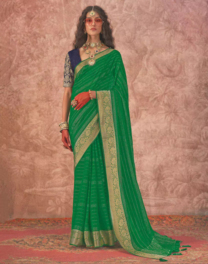Green and Navy Blue Chiffon Saree and Embroidery Blouse