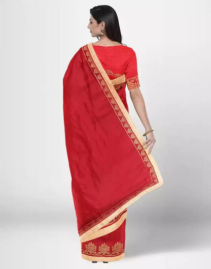 Red Coloured Plain Crape Saree