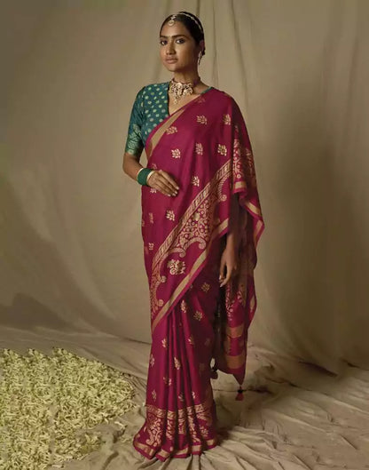 Magenta Floral Soft Brasso Saree