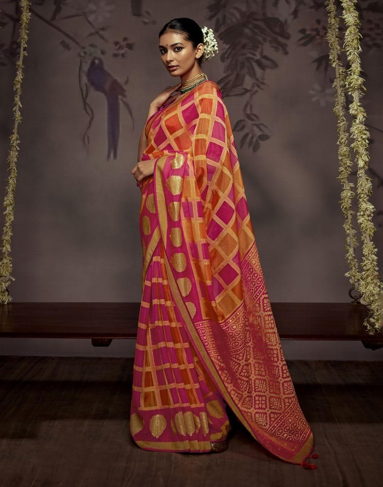 Orange Coloured Soft Brasso Saree