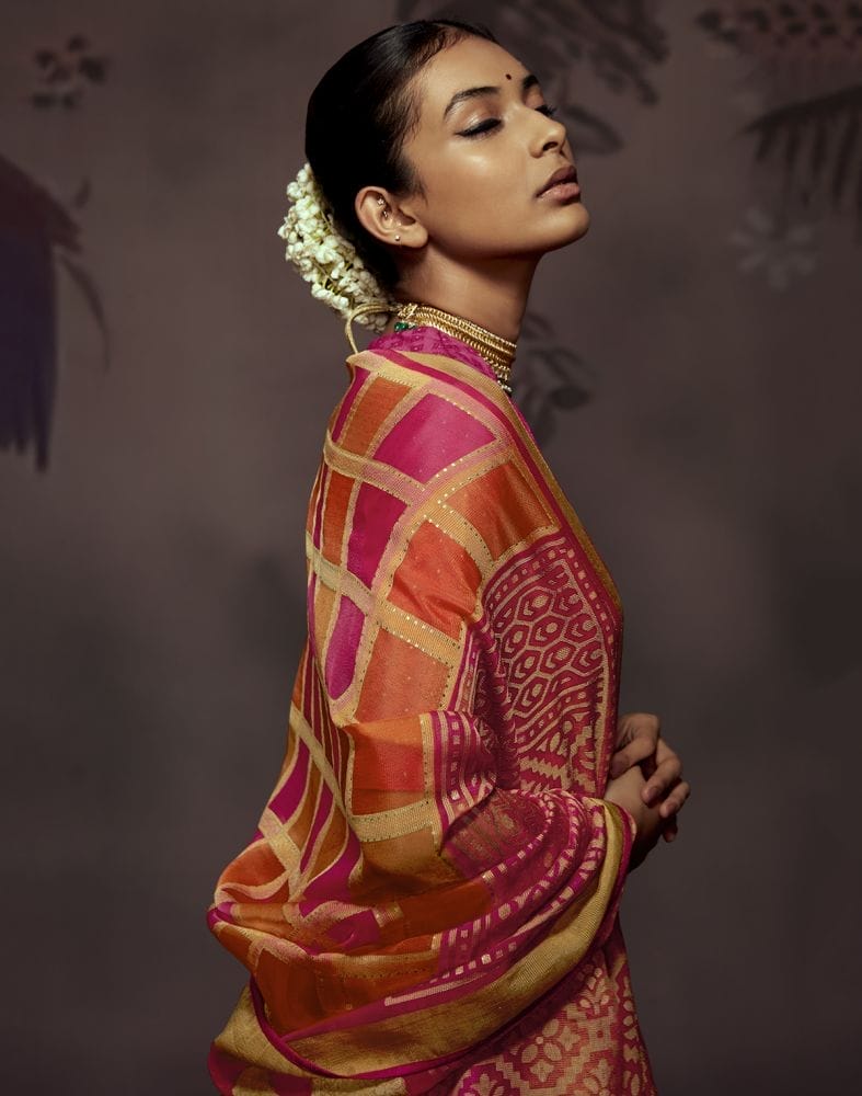 Orange Coloured Soft Brasso Saree