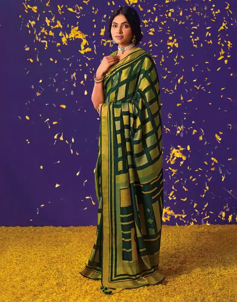 Green Coloured Geometric Soft Brasso Saree