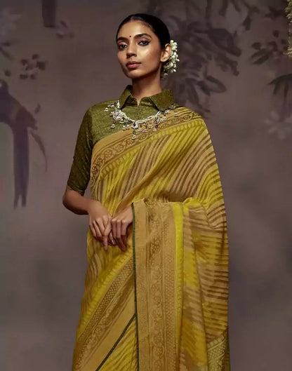 Light Green Stripes Pattern Soft Brasso Saree