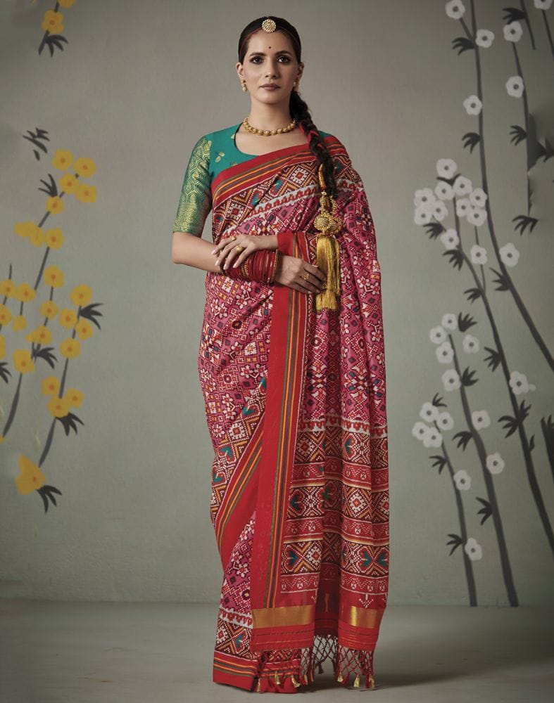 Light Pink Ikat Print Patan Patola Saree