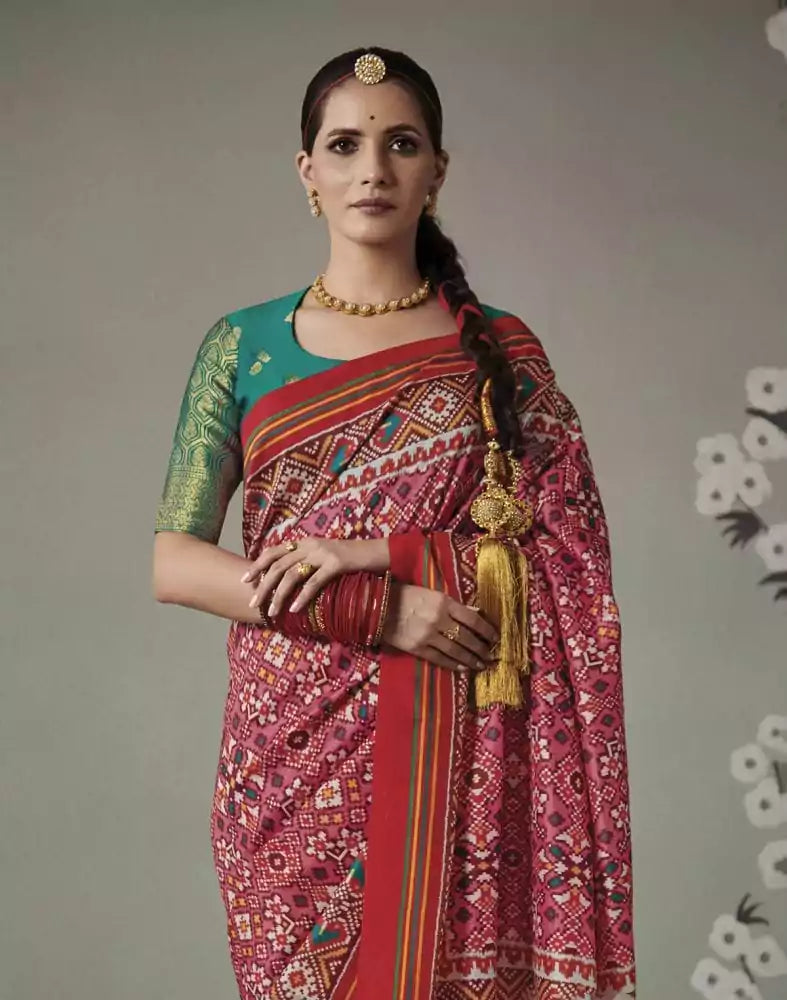 Light Pink Ikat Print Patan Patola Saree