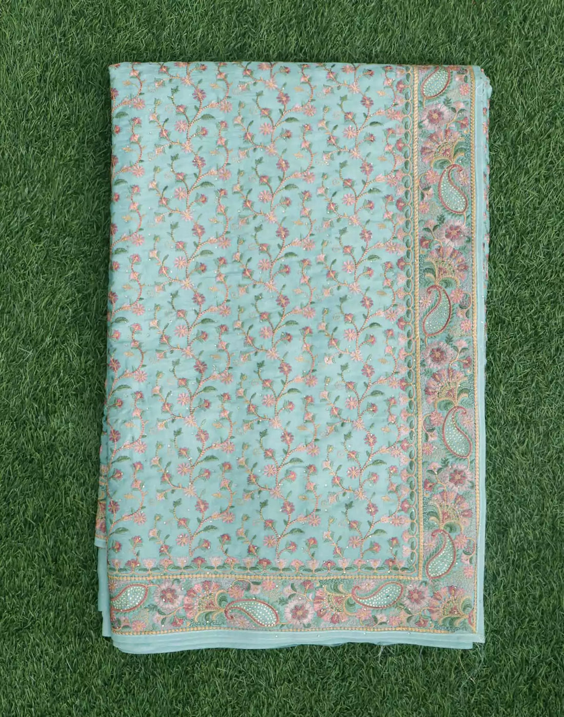 All Over Heavy Embroidery work Raw Silk Saree