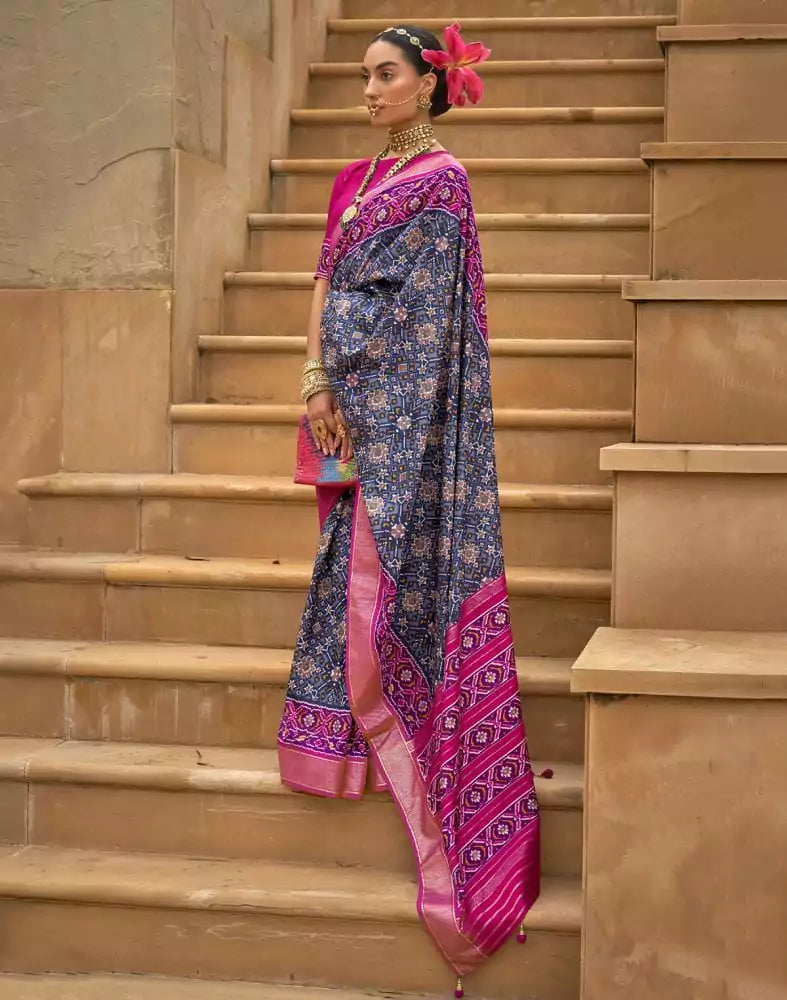 Navy Blue Ikat Patola Fancy Saree