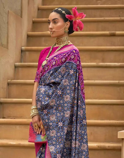 Navy Blue Ikat Patola Fancy Saree