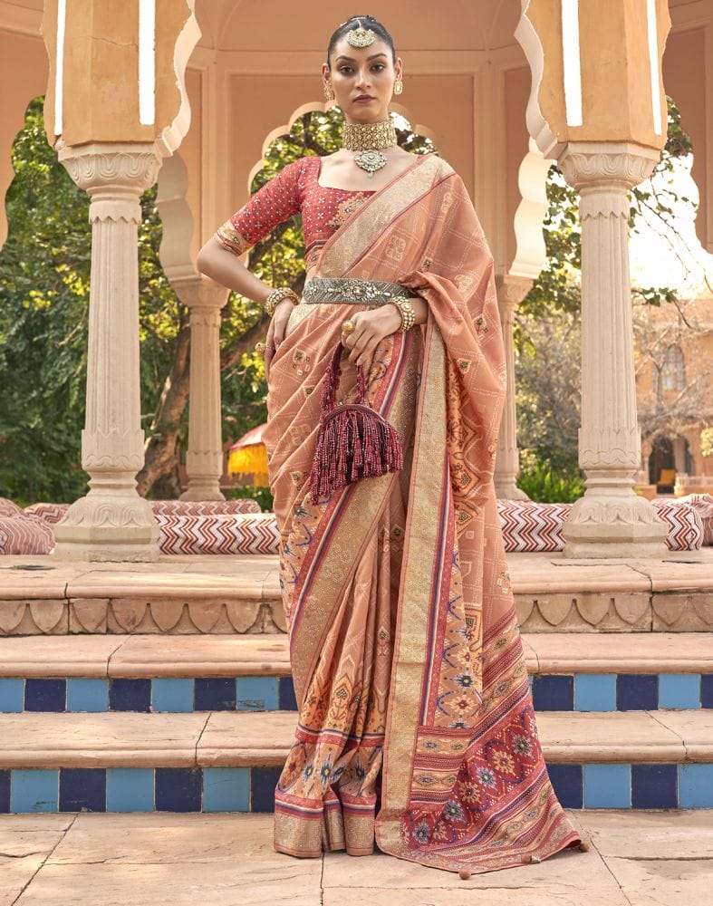 Exclusive Orange Geometric Print Patola Fabric Saree