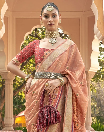 Exclusive Orange Geometric Print Patola Fabric Saree