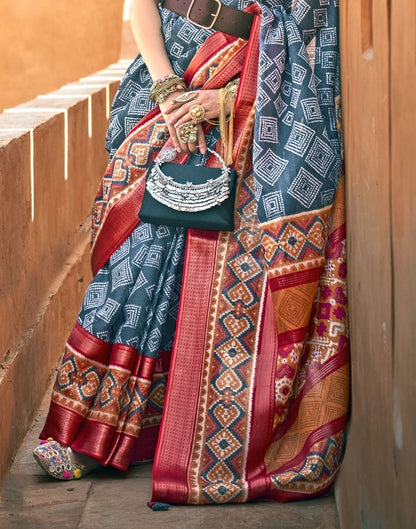 Grey Geometric Cotton Silk Fancy Saree