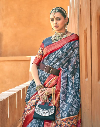 Grey Geometric Cotton Silk Fancy Saree