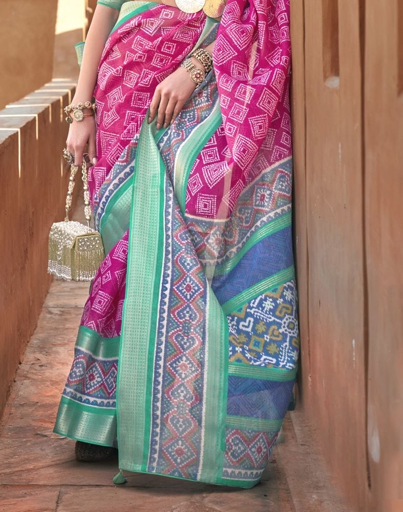 Geometric Print Pink Coloured Cotton Silk Saree