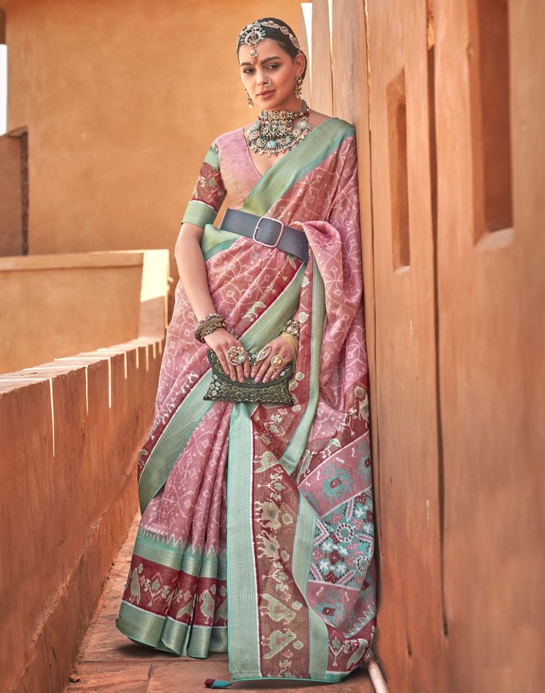 Captivation Light Pink Geometric Cotton Silk Saree