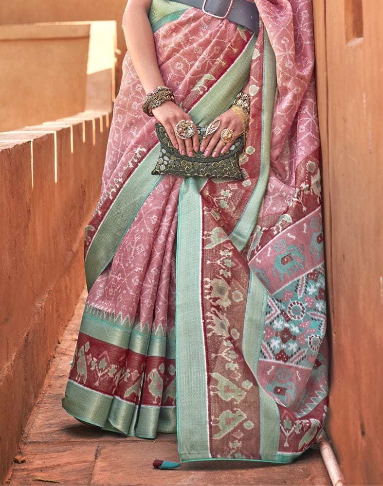 Captivation Light Pink Geometric Cotton Silk Saree