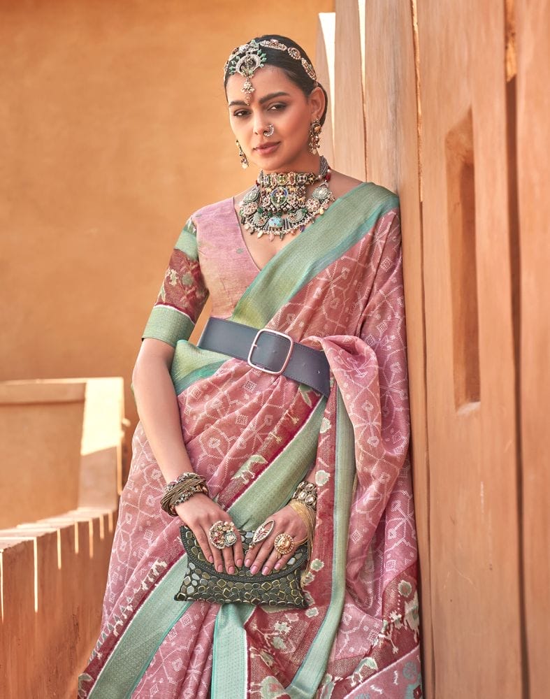 Captivation Light Pink Geometric Cotton Silk Saree