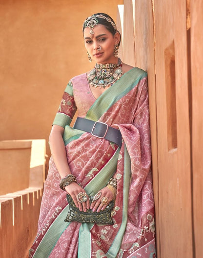 Captivation Light Pink Geometric Cotton Silk Saree