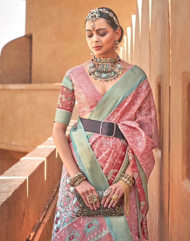 Captivation Light Pink Geometric Cotton Silk Saree