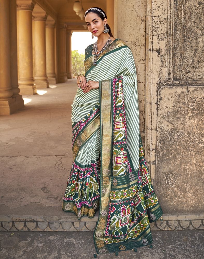 Green Stripes Soft Patola Fabric Saree