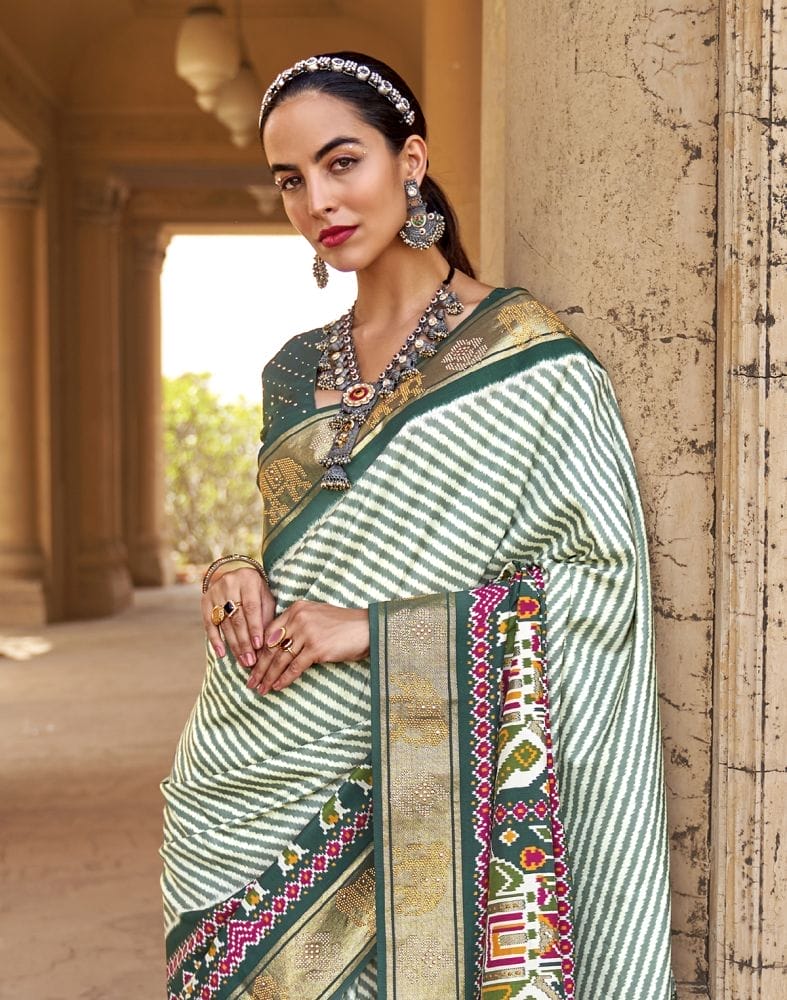 Green Stripes Soft Patola Fabric Saree