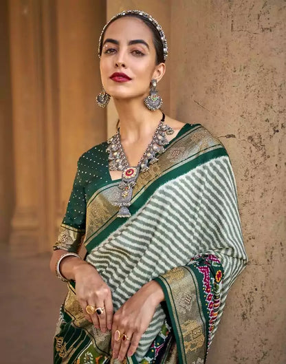 Green Stripes Soft Patola Fabric Saree