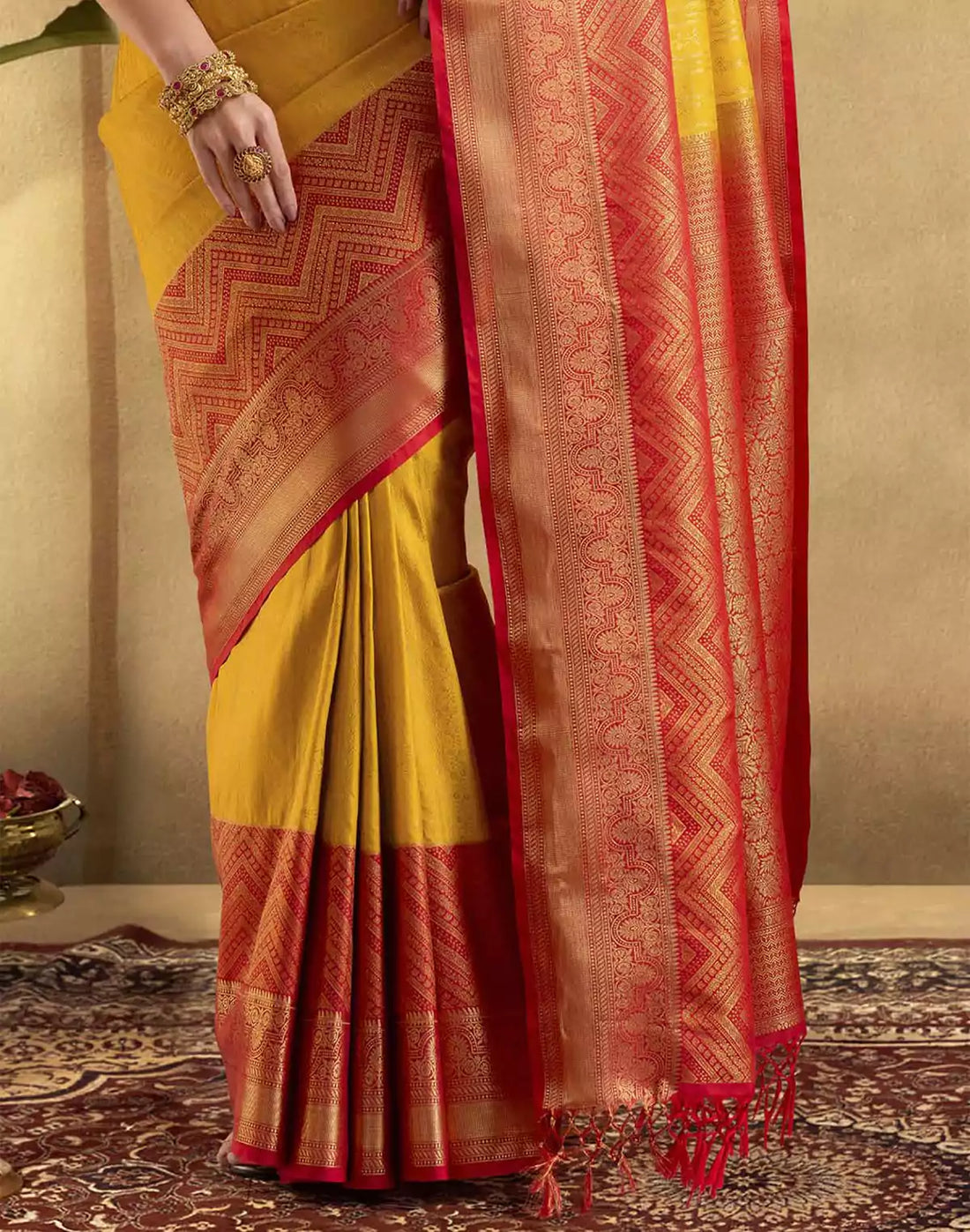 Yellow Coloured Self Design Soft Banaras Saree