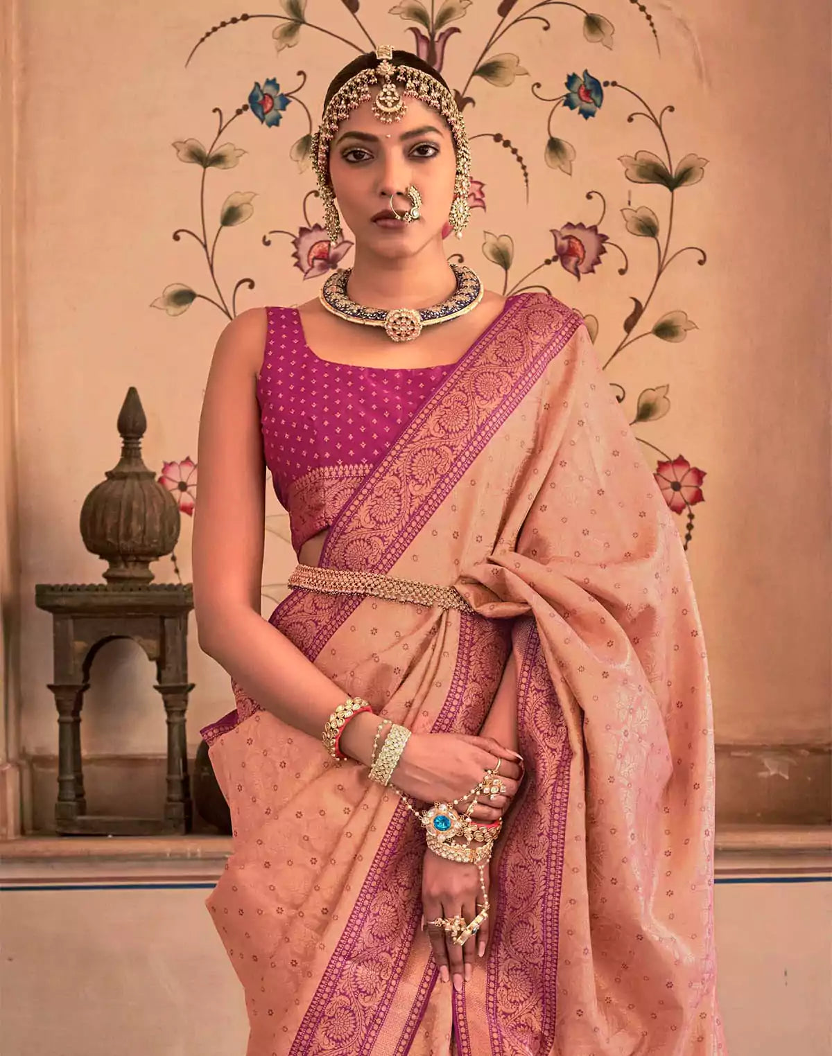 Peach Coloured Soft Banaras Silk Saree