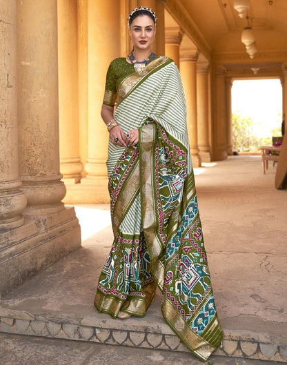 Light Green Striped Pattern Patola Silk Saree