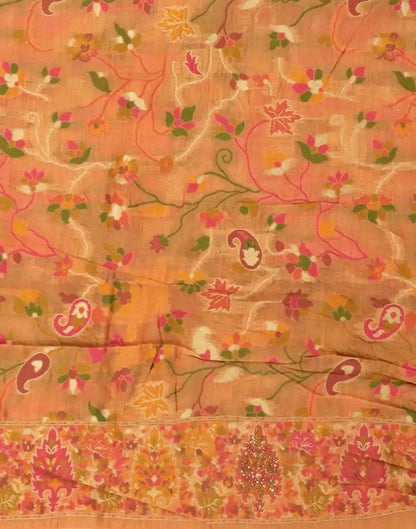 Light Orange Floral Kora Saree