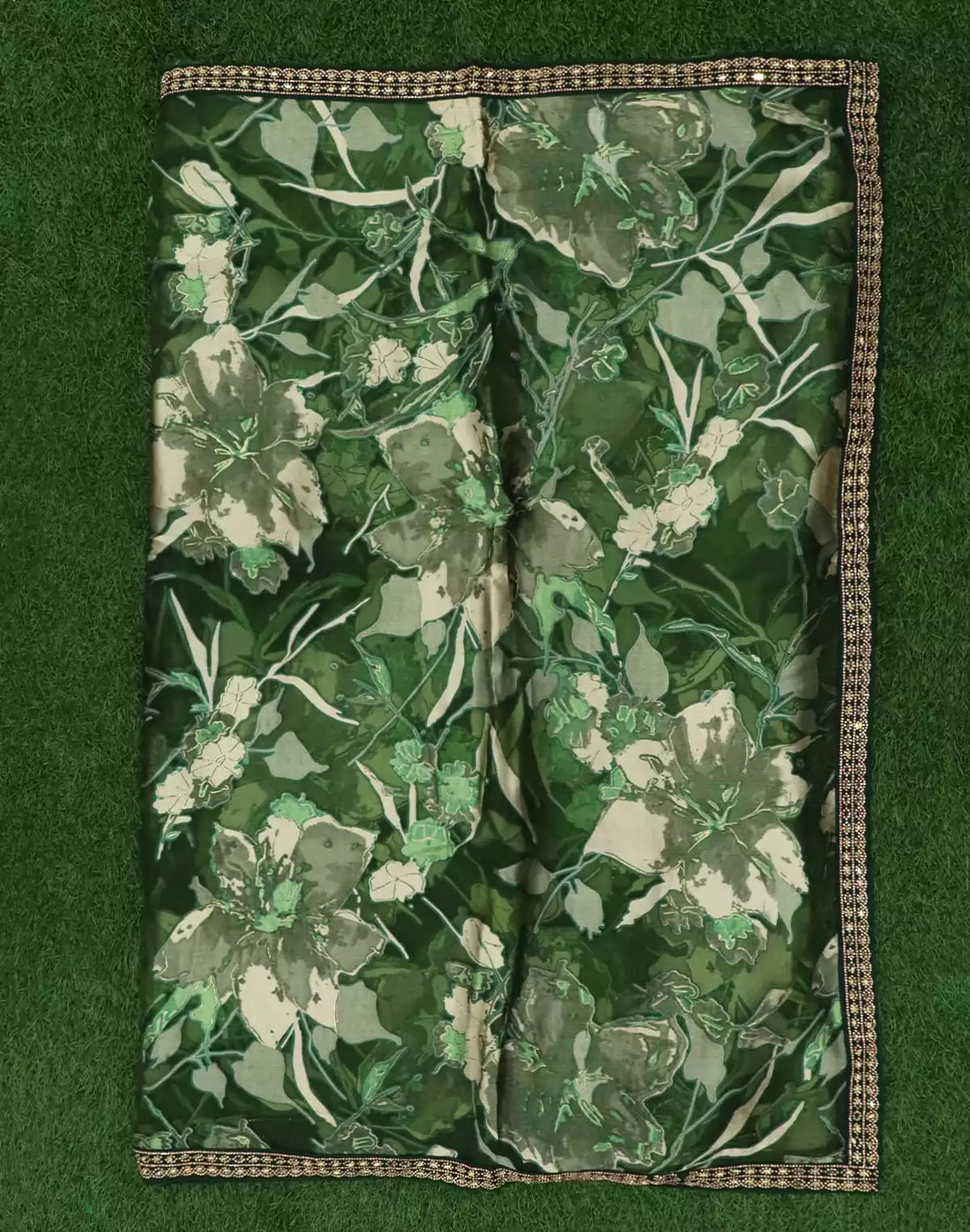 Green Coloured Saree with Stones work Border