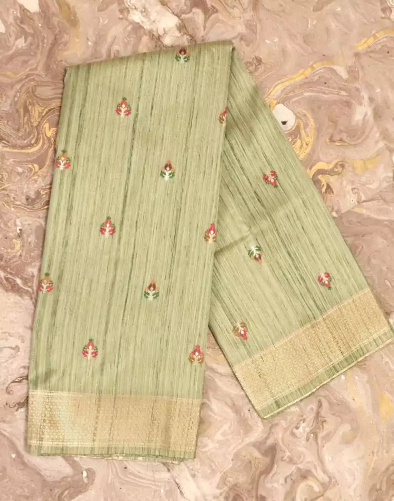 Light Green Floral Butta Weave Saree